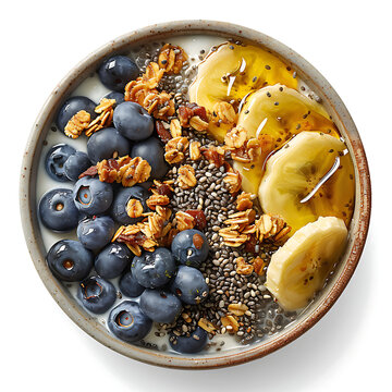 food, a stunning breakfast bowl with a chia seed pudding base, layers of homemade honey granola, and thick dollops of creamy yogurt.

