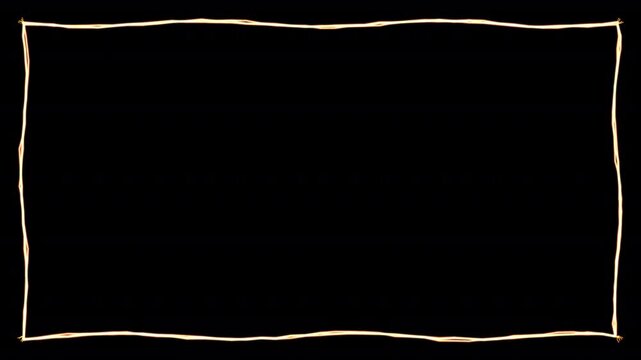 A glowing golden light frame border with a rectangular shape on a deep for creative design projects and digital photo framing