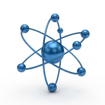 Blue atom model with electron orbits illustration