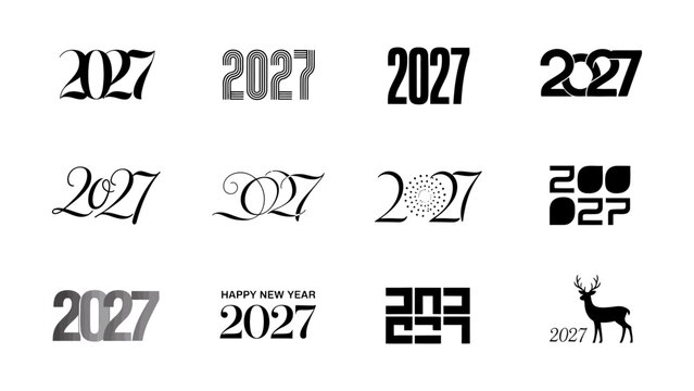 Creative designs featuring the year two thousand twenty seven in various fonts styles and artistic interpretations including numbers symbols and a deer silhouette