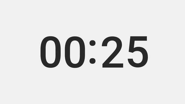 Video animation of a stopwatch with sliding numbers that count down from 30 seconds to zero - 30 second countdown.
