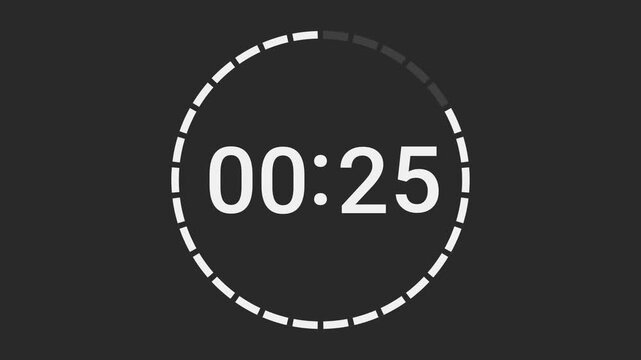 Video animation of a stopwatch with sliding numbers that count down from 30 seconds to zero - 30 second countdown.