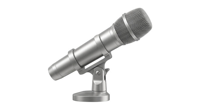 Professional studio microphone on adjustable metal stand for podcasting broadcasting recording sessions or public speaking events gear.