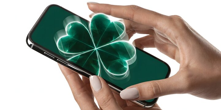 Clover leaf digital icon on mobile phone.