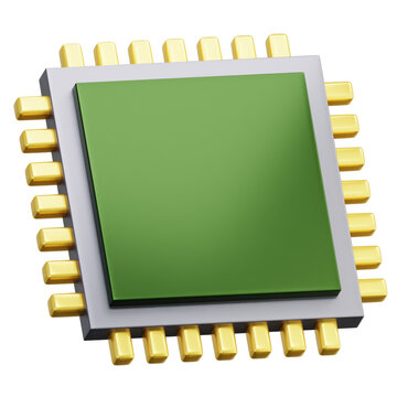3D microchip Processor Semiconductor Gold Green Electronics Hardware CPU Computing Technology Component