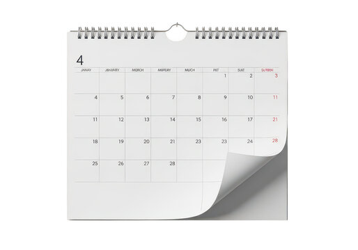 Blank calendar on a desk isolated on transparent background