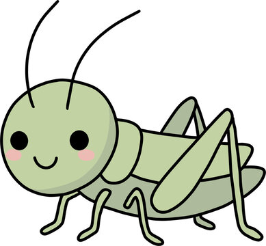 Cute cartoon grasshopper character with smiling face, vector illustration