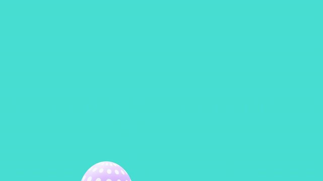 Jumping colorful easter eggs on blue background, seamless loop 3D animation in 4K UHD