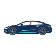 Fototapeta premium Modern blue electric sedan side view.