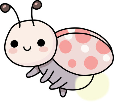 Cute kawaii firefly character with glowing tail, vector illustration