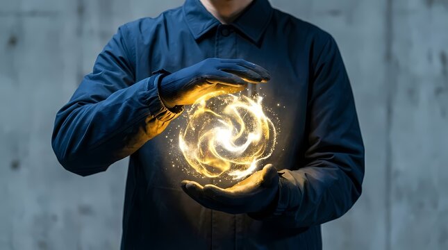 Person holding a glowing ball of magical energy in hands