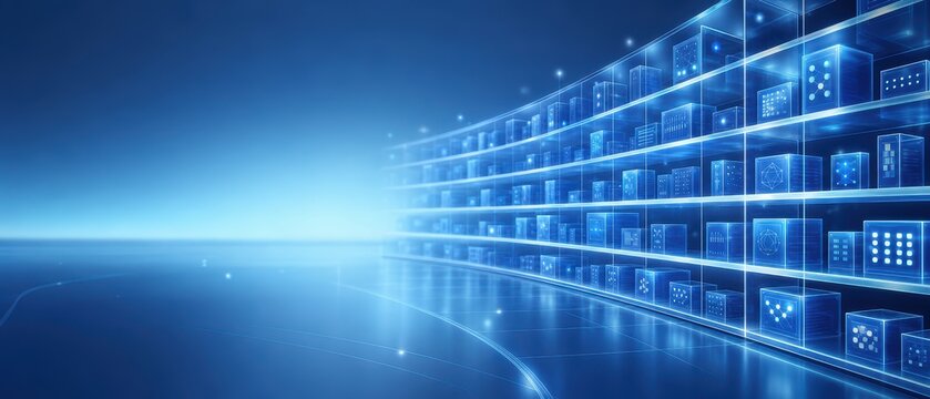 Futuristic data storage environment with 3d digital cubes representing information technology and open source solutions