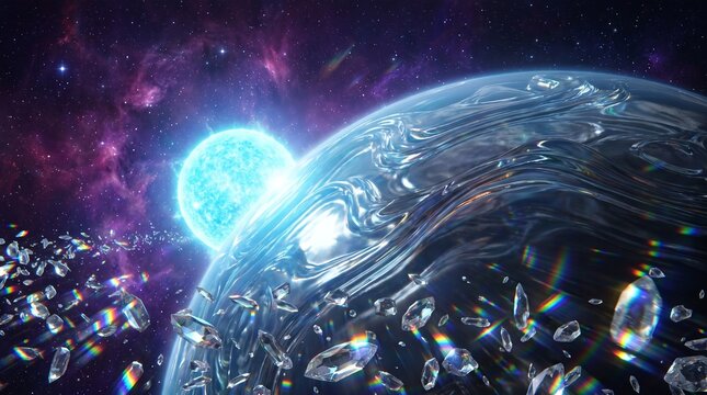 Earth in Space with Sunlight and Stars, Glowing Blue Planet Earth, Global World Globe Surrounded by Cosmic Galaxy and Atmosphere, 3D Astronomy Illustration