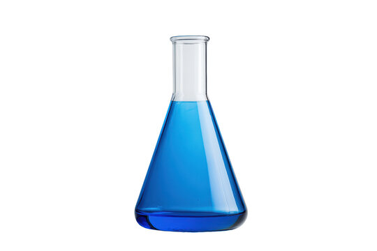 Transparent Laboratory Flask With Blue Liquid On Black Background Isolated glassware science
