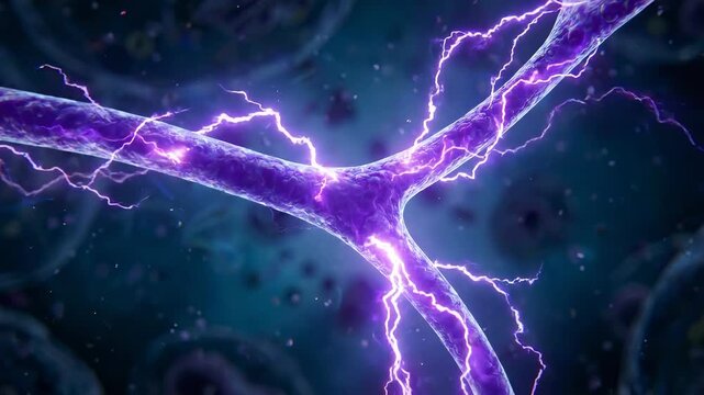 Intense Purple Electrical Surge Traveling Along Axon - Cellular Space Signal Transmission