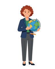 Fototapeta premium Inspiring teacher smiling while holding globe for world teachers day, education concept and global appreciation atmosphere