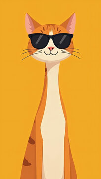 A Cool Orange Tabby Cat Wearing Sunglasses on a Solid Orange Background, Ideal for Whimsical Designs and Animal Lovers