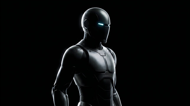 Robot warrior figure in black holding a gun standing pose illustration