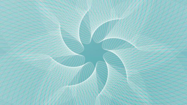 Abstract Background Featuring Rotating White Geometric Lines Creating a Dynamic Floral Vortex on Teal Blue