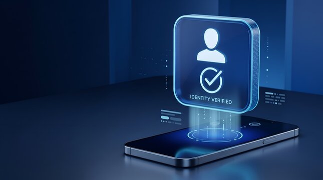 Digital identity verification on smartphone with glowing user icon