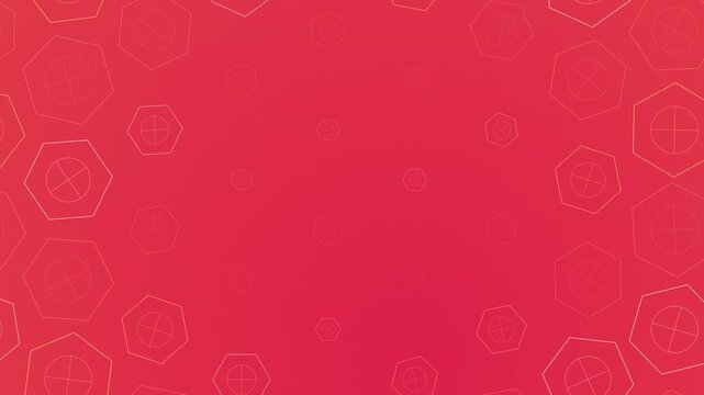 Abstract red background featuring a repeating pattern of glowing geometric hexagonal shapes and crosshair markers