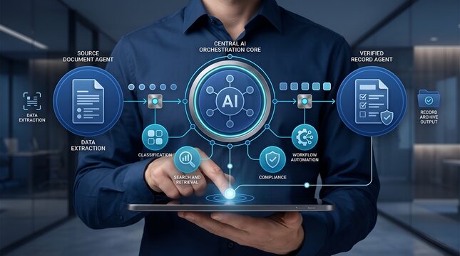 AI orchestration core processing data extraction and workflow automation
