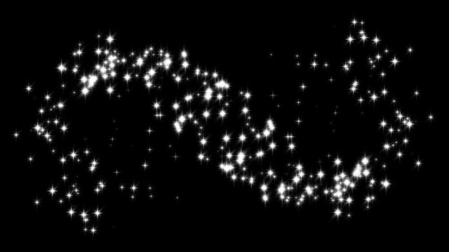 4k Magic light stars line effect on black screen, sparkling stars shine animation, twinkling shimmer line effect, doodle stars motion, magical sparkle dust, white glitter wand sparkles.