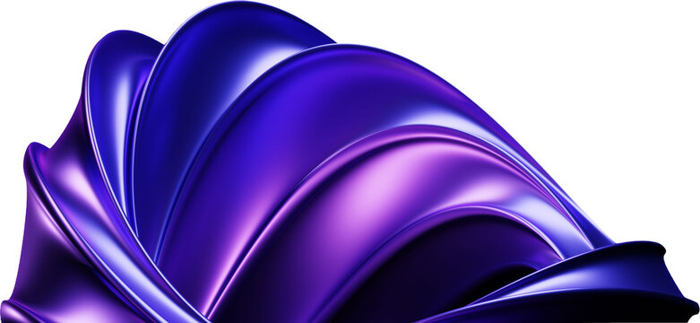 Abstract Futuristic Purple Wavy Metallic 3D Shape on Transaprent Background