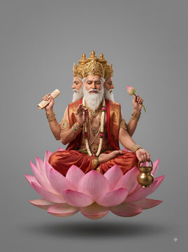 Lord Brahma Hindu Deity in Ancient Indian Temple and Sacred Landscape | Lord Brahma Hindu God 