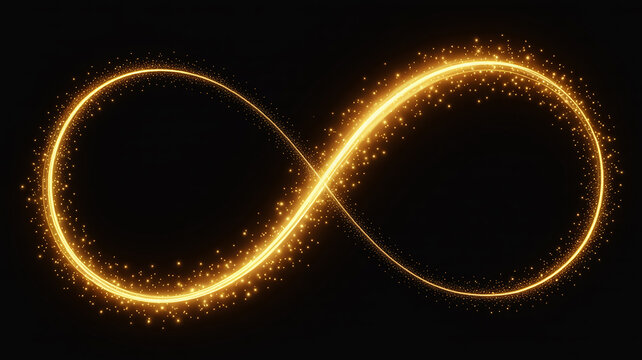 Golden infinity symbol light streaks with sparkles
