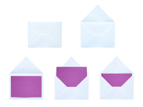 Elegant white envelopes featuring pink blank cards tailored for romantic Valentines Day invitations and beauty salon branding on a transparent background