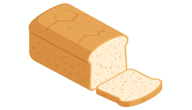 Isometric vector illustration of a freshly baked loaf of white wheat bread with one thick slice cut next to it.