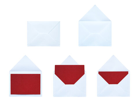 Pristine white envelopes holding vibrant red blank cards ideal for romantic Valentines Day invitations on a transparent background