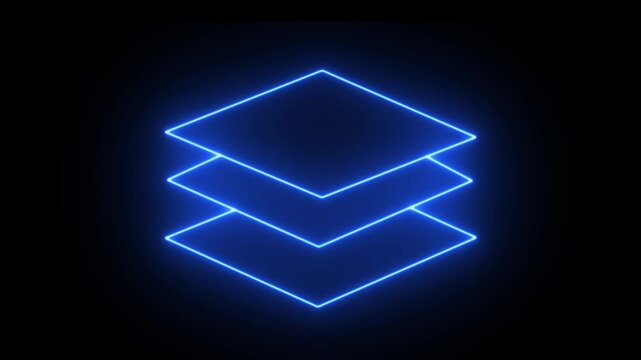 Glowing neon Mulch-layered composition. Geometric Layers Ascending Motion Graphic. 4 video animation. Neon layers icon animation, Data Storage and Cloud Technology Concept