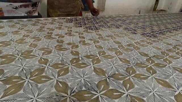 Textile Artisan Dips Carved Block in Color and Hand Prints Floral Bedsheet