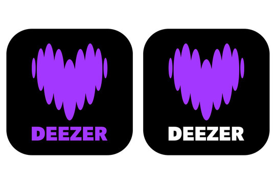 Deezer music streaming app icon set featuring purple soundwave heart symbol on dark square rounded badge modern digital audio player brand emblem vector isolated design