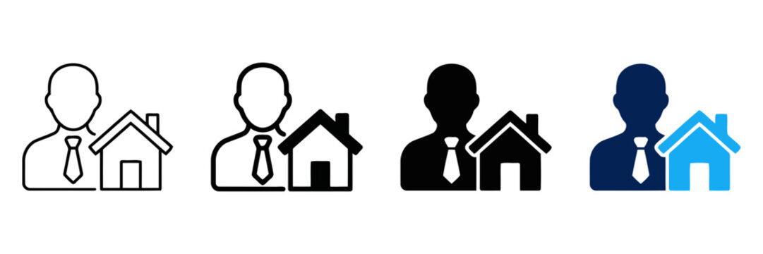 Real estate agent icon set, professional realtor with house symbols, property manager vector icons for business and housing services