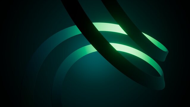 Neon green curved ring slices through a dark abstract background with soft glow. Modern 3D visual for motion, technology, and creative design themes.