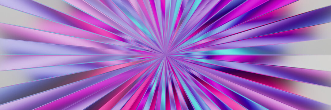 Pink and blue glass starburst with luminous reflections and smooth texture. 3d render illustration.