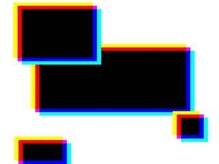 Fototapeta premium Abstract geometric composition featuring overlapping rounded squares in cyan, blue, red, yellow and black on a clean white background, creating a bold modern digital pattern for design uses.