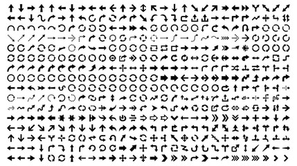 Fototapeta premium Intricate black and white pattern of arrows symbols and geometric shapes on a white background