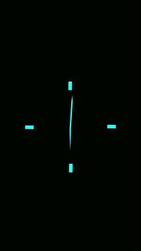 Abstract cyan clock animation with rotating hands and four markers on a black background, ideal for simple motion graphics, time concepts, and transparent alpha channel overlays
