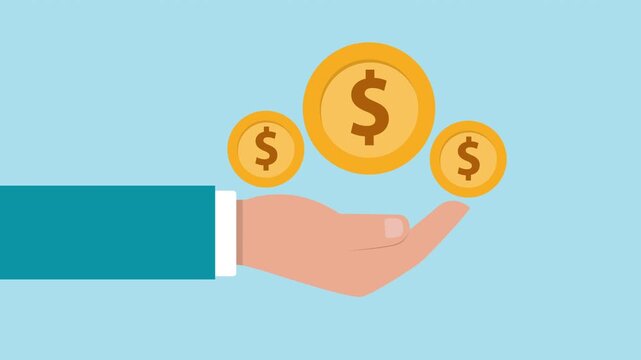 Hand holding Dollar coin currency 2d Animation with Alpha Matte