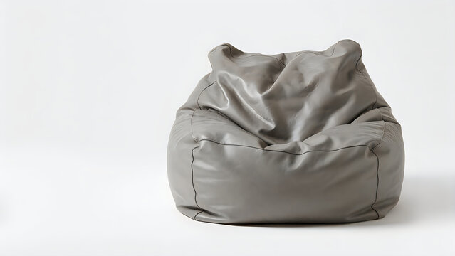 Gray leather bean bag chair on a white background, perfect for comfortable seating and modern interior design elements.