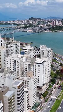 Time Lapse City In Florianopolis Santa Catarina Brazil. Amazing Skysrapers And Traffic On Street Viewed From Above. Downtown Cityscape. Urban Backgrounds. Florianopolis Santa Catarina.