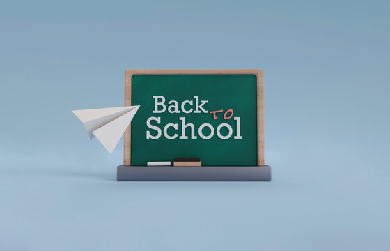 Back to school message on blackboard with paper airplane
