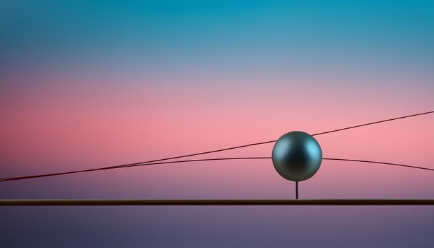 a minimalist composition featuring a small sphere on two intersecting lines against a gradient background