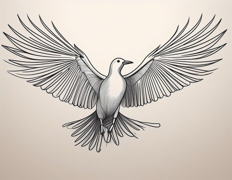 a minimalist line drawing of a bird in mid stride with one leg forward and wings spread
