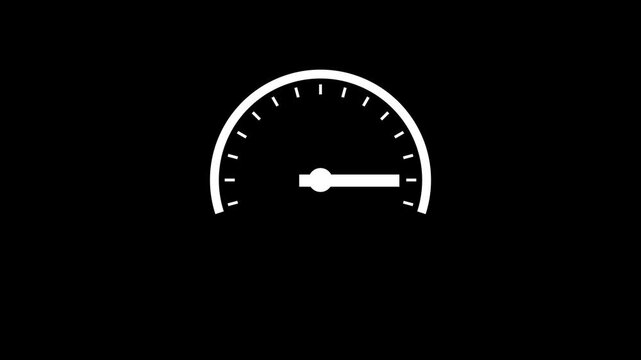 Digital speedometer gauge increasing performance and efficiency indicator white color animation. Car speedometer dashboard. Black background 4k video.