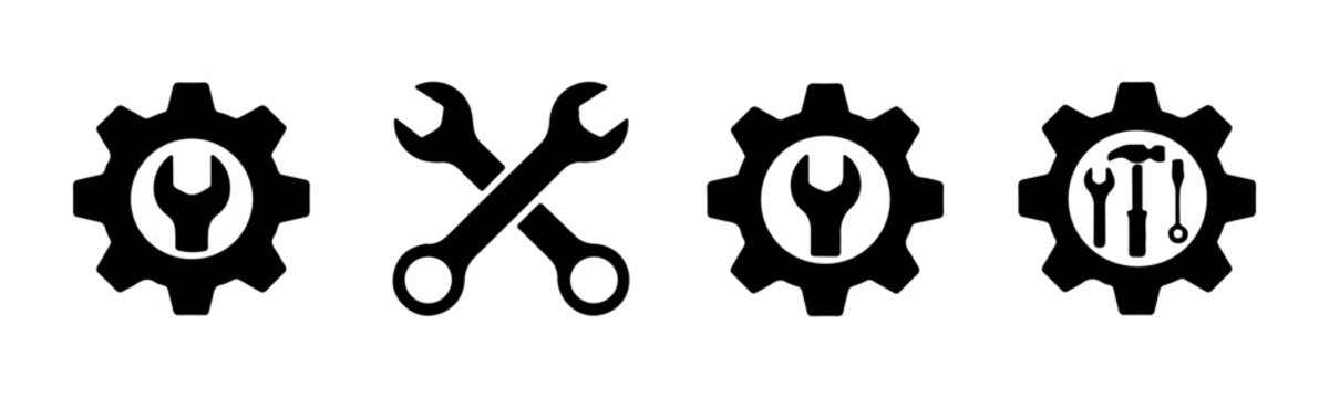 Gears and wrenches set representing mechanical engineering and repair services icon.
